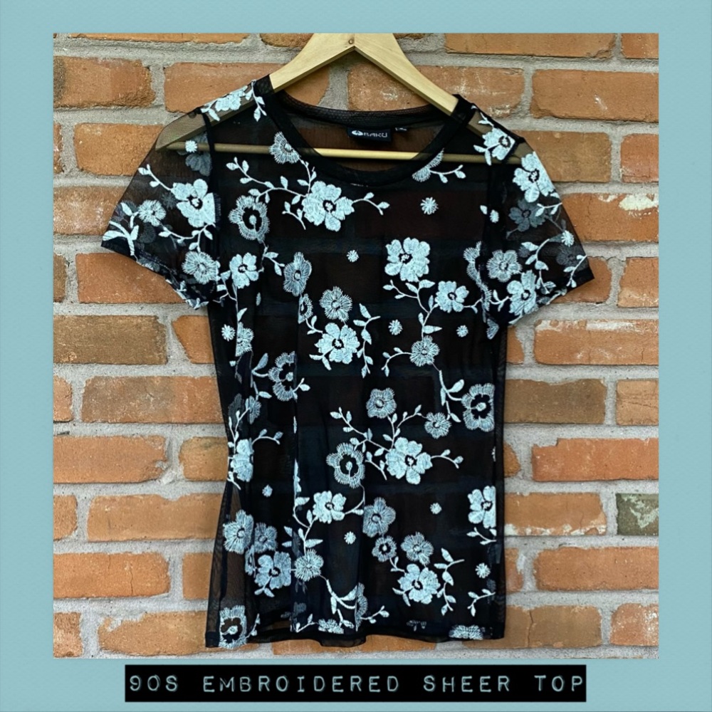 90s Embroidered Sheer Top